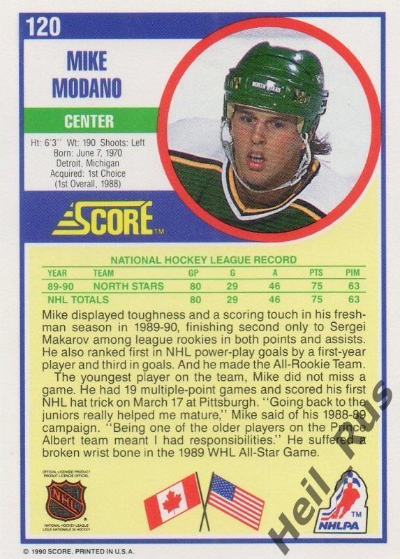Хоккей. Карточка Mike Modano/Майк Модано Minnesota North Stars/Миннесота НХЛ/NHL 1