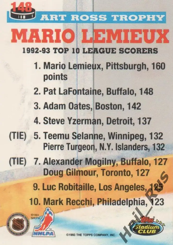 Хоккей; Карточка Mario Lemieux/Марио Лемье Pittsburgh Penguins/Питтсбург НХЛ/NHL 1