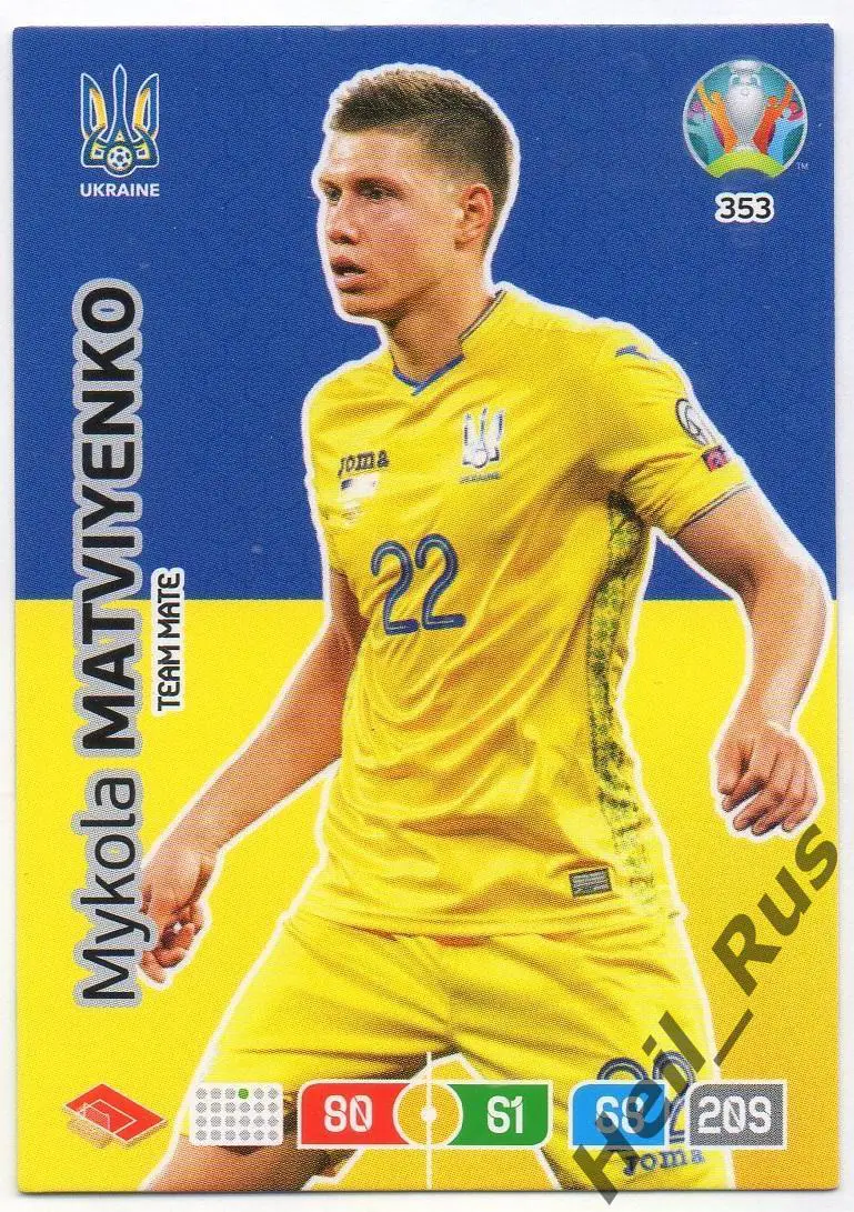 Футбол Карточка Николай Матвиенко (Украина, Шахтер Донецк) Euro/Евро 2020 Panini