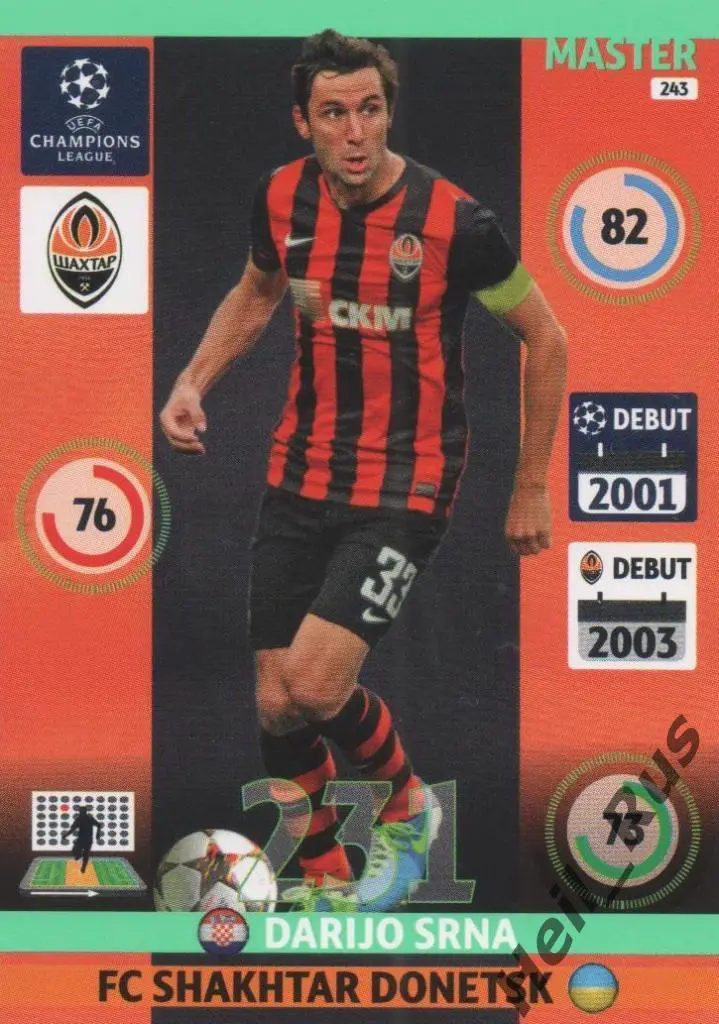 Футбол. Карточка Darijo Srna / Дарио Срна (Шахтер Донецк) Лига Чемпионов 2014-15