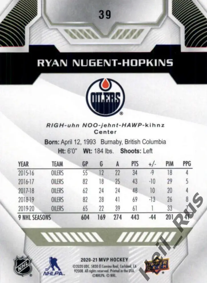 Хоккей. Карточка Райан Нюджент-Хопкинс Edmonton Oilers/Эдмонтон Ойлерз НХЛ/NHL 1