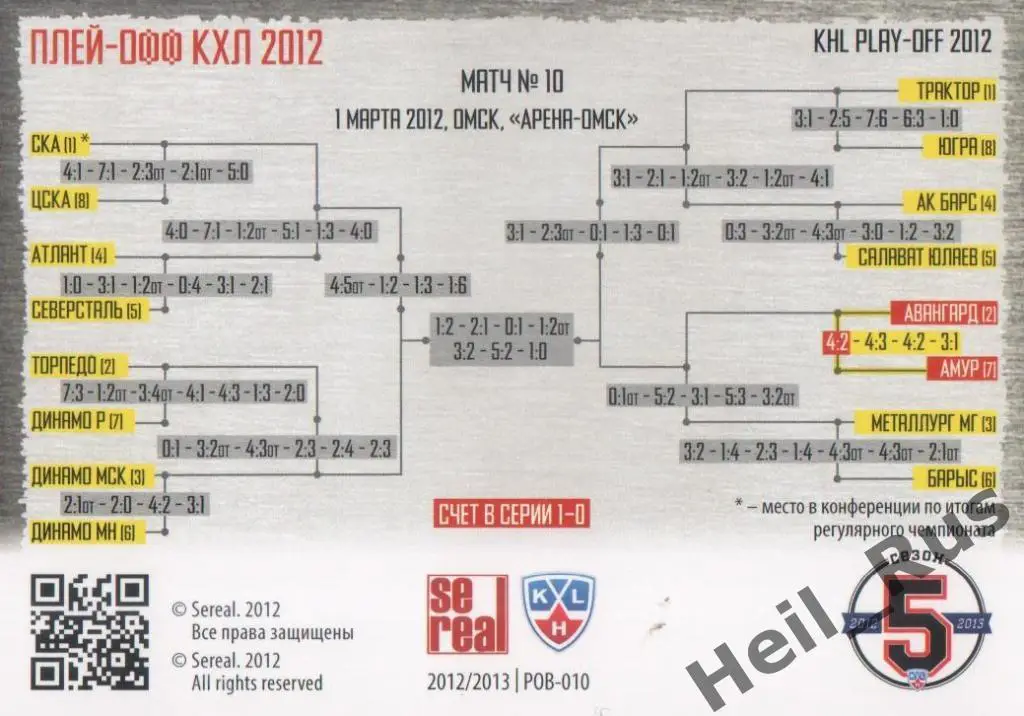 Хоккей. Карточка Авангард Омск / Амур Хабаровск (КХЛ Кубок Гагарина 2012) SeReal 1