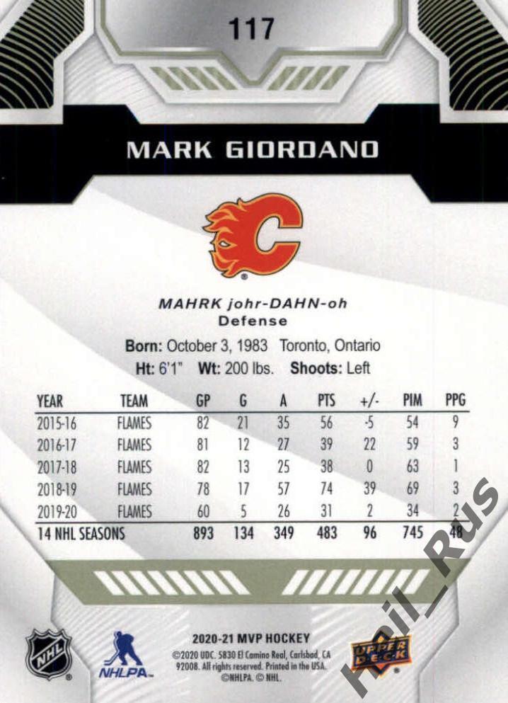 Карточка Giordano/Марк Джиордано (Calgary Flames/Калгари, Динамо Москва) НХЛ/NHL 1