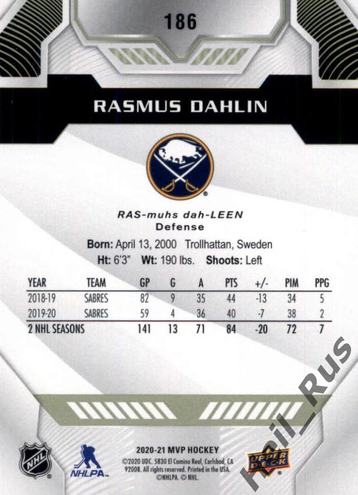 Хоккей Карточка Rasmus Dahlin/Расмус Далин Buffalo Sabres/Баффало Сейбрз НХЛ/NHL 1