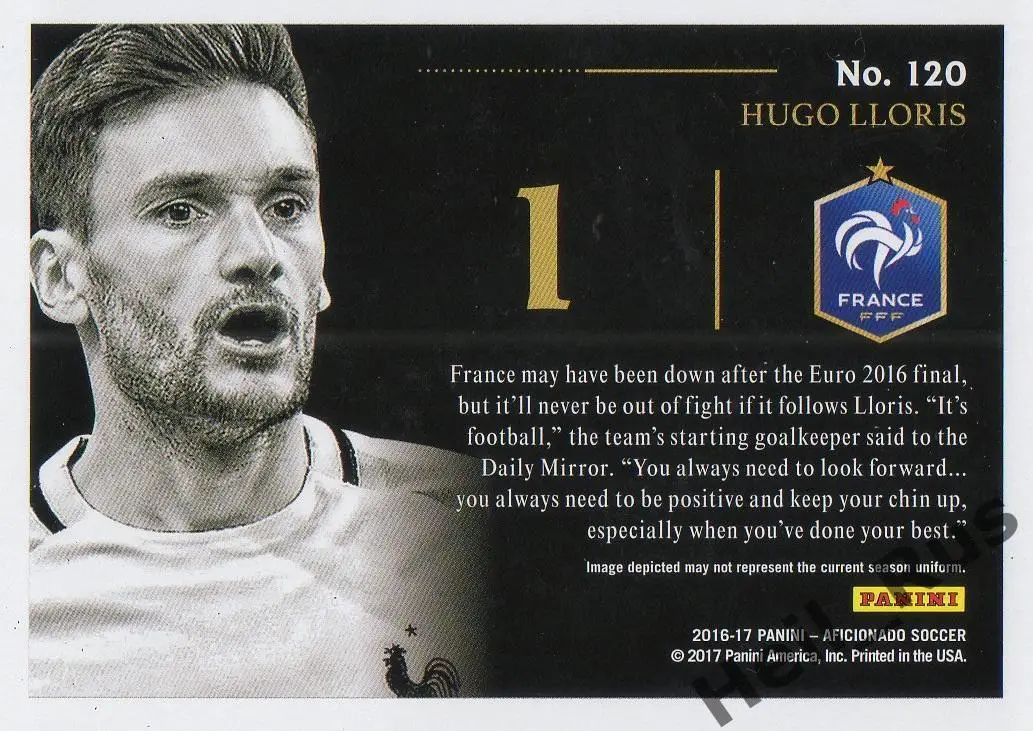 Футбол Карточка Hugo Lloris/Уго Льорис (Франция, Тоттенхэм Хотспур, Лион) Panini 1