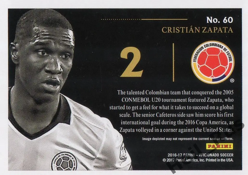 Футбол. Карточка Кристиан Сапата Колумбия, Милан, Удинезе, Дженоа Panini 2016-17 1