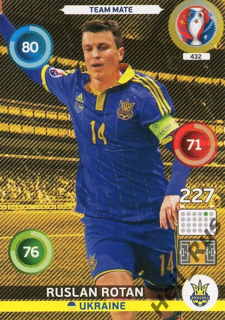 Футбол. Карточка Руслан Ротань Украина, Динамо Киев, Днепр Euro/Евро 2016 Panini
