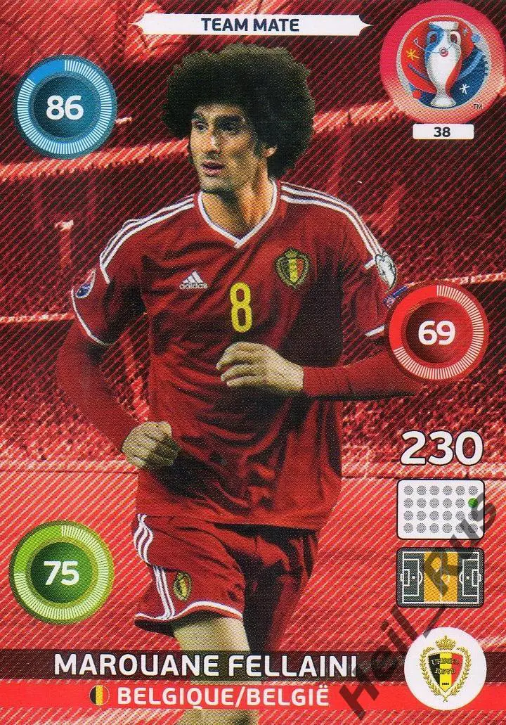 Футбол Карточка Маруан Феллайни Бельгия, Манчестер Юнайтед Евро/Euro 2016 Panini