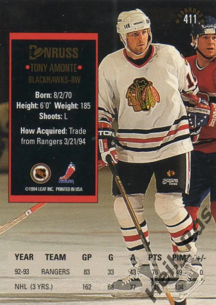 Хоккей. Карточка Tony Amonte/Тони Амонте (Chicago Blackhawks/Чикаго) НХЛ/NHL 1