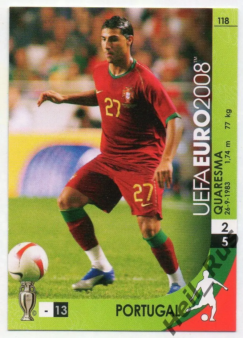 Футбол. Карточка Рикарду Куарежма (Португалия, Барселона) Euro/Евро 2008 Panini