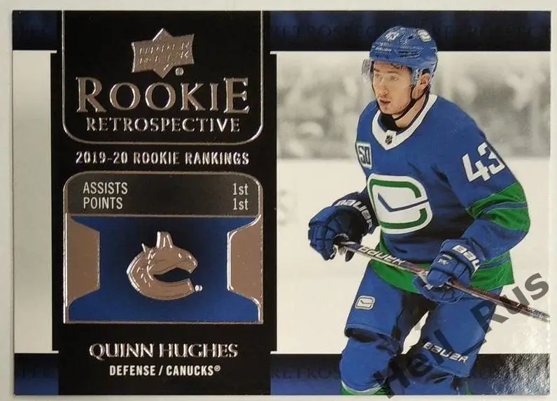 Хоккей. Карточка Quinn Hughes/Куинн Хьюз (Vancouver Canucks/Ванкувер) НХЛ/NHL