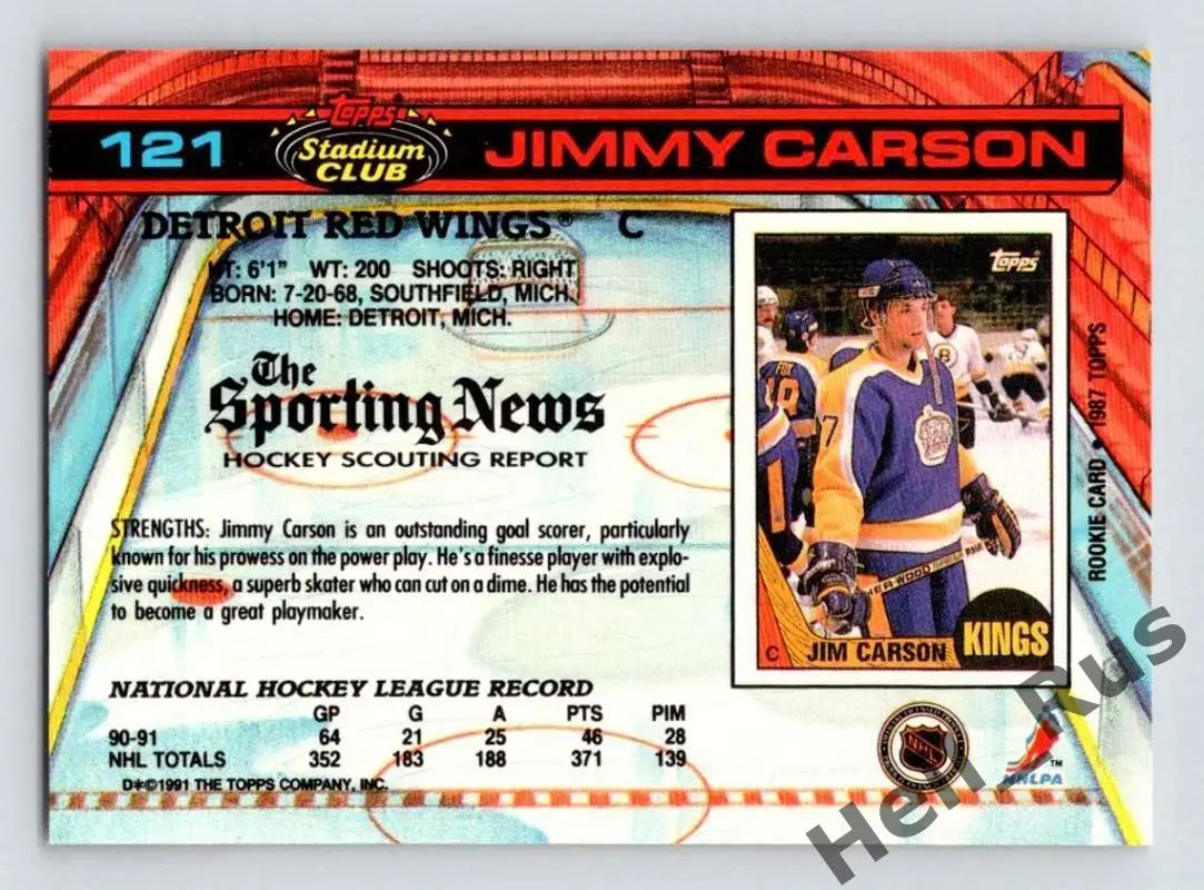 Хоккей Карточка Jimmy Carson/Джимми Карсон (Detroit Red Wings/Детройт) НХЛ/NHL 1