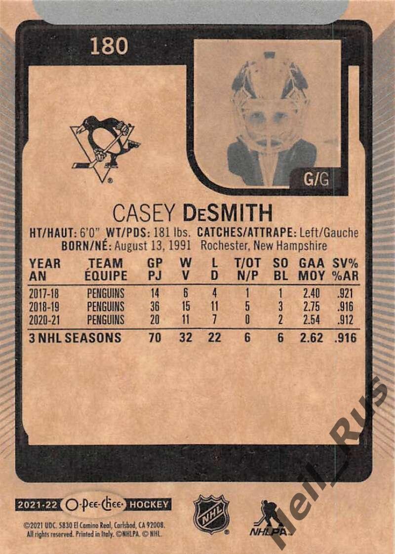 Хоккей Карточка Casey DeSmith/Кейси ДеСмит Pittsburgh Penguins/Питтсбург НХЛ/NHL 1