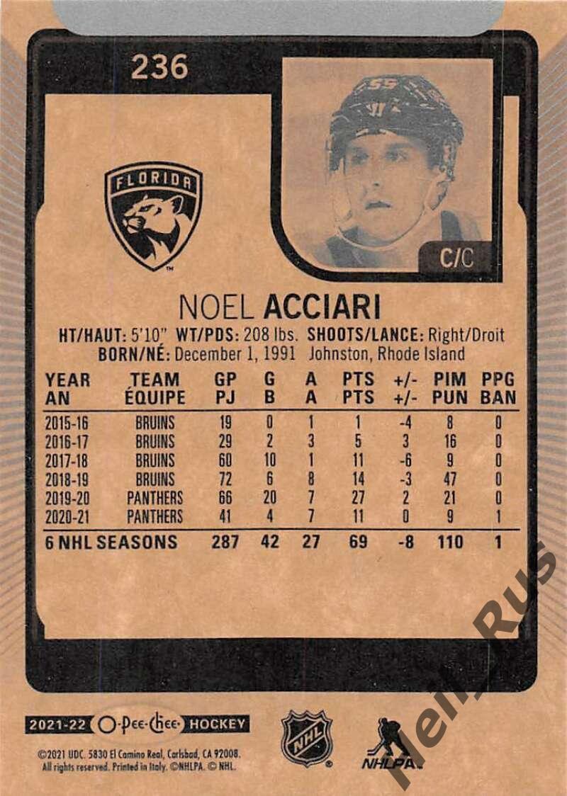 Хоккей. Карточка Noel Acciari/Ноэль Аччари (Florida Panthers/Флорида) НХЛ/NHL 1