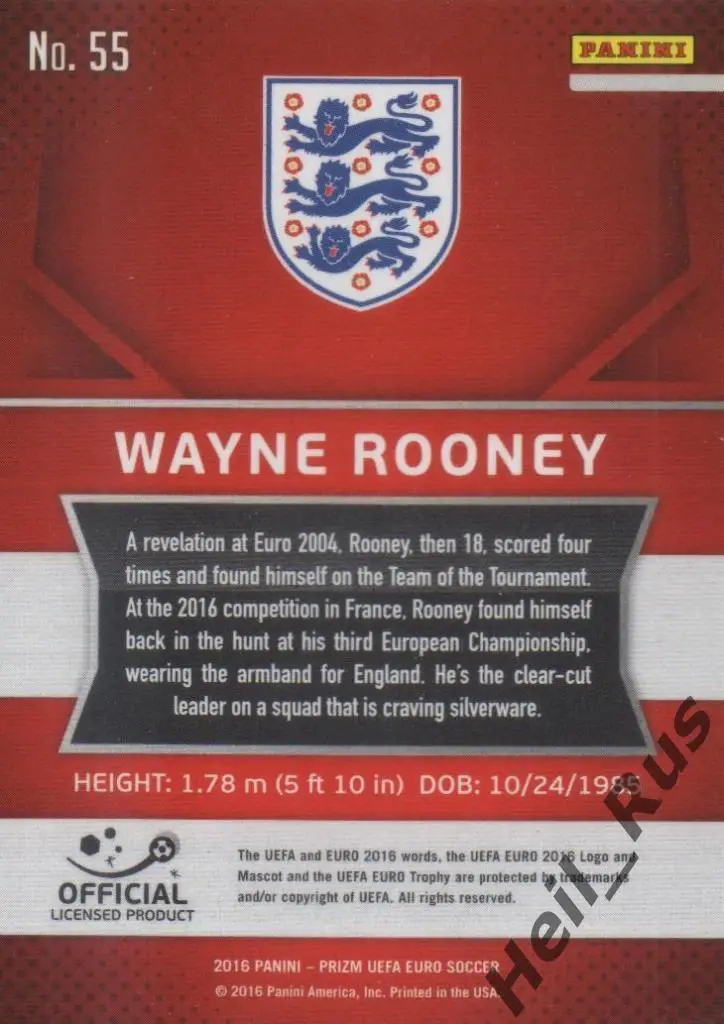 Футбол. Карточка Wayne Rooney/Уэйн Руни Англия, Манчестер Юнайтед Euro/Евро 2016 1