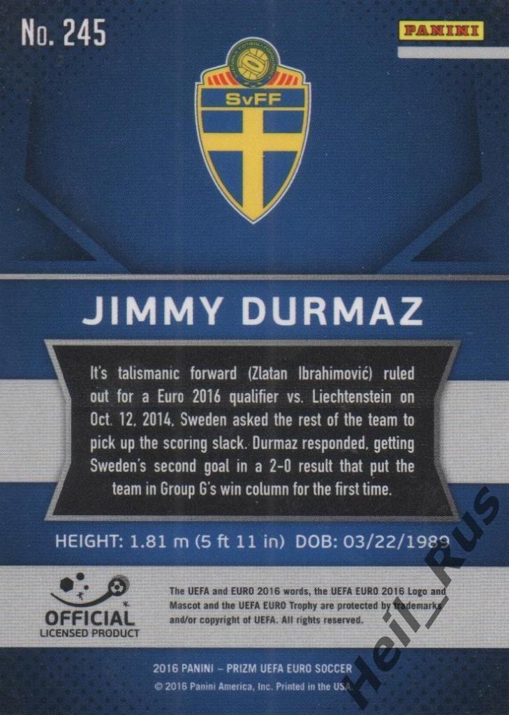 Футбол Карточка Jimmy Durmaz/Джимми Дурмаз (Швеция) Euro/Евро 2016 Panini/Панини 1