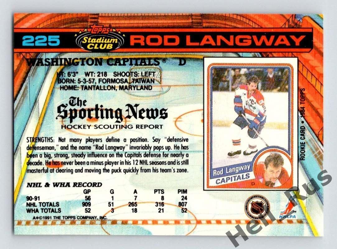 Хоккей Карточка Rod Langway Род Лэнгуэй Washington Capitals Вашингтон НХЛ  NHL