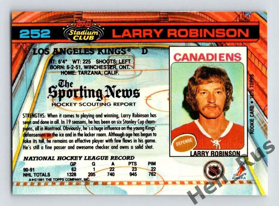 Хоккей; Карточка Larry Robinson/Ларри Робинсон (Los Angeles Kings/Кингз) НХЛ/NHL 1