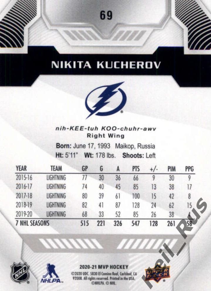 Хоккей; Карточка Никита Кучеров (Tampa Bay Lightning, ЦСКА Москва) NHL/НХЛ, КХЛ 1