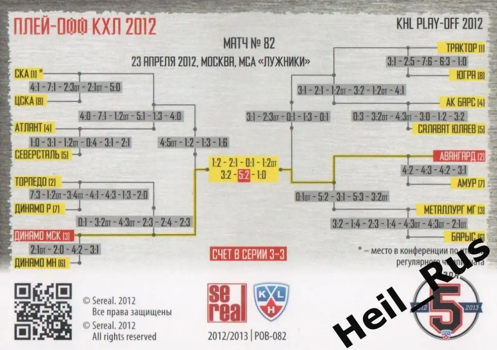 Хоккей. Карточка Динамо Москва / Авангард Омск (КХЛ Кубок Гагарина 2012) SeReal 1