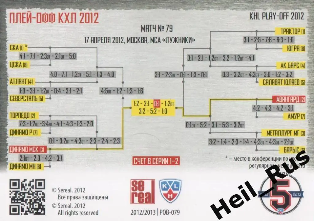 Хоккей. Карточка Динамо Москва / Авангард Омск (КХЛ Кубок Гагарина 2012), SeReal 1