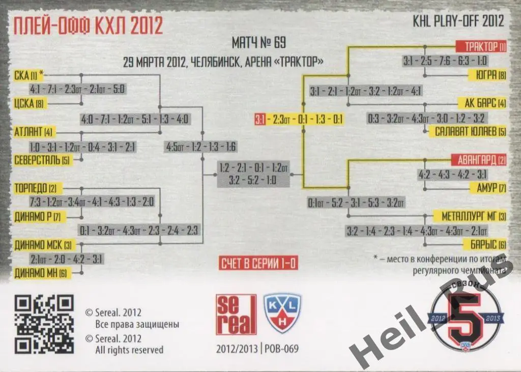 Хоккей. Карточка Трактор Челябинск/Авангард Омск КХЛ Кубок Гагарина 2012 SeReal 1