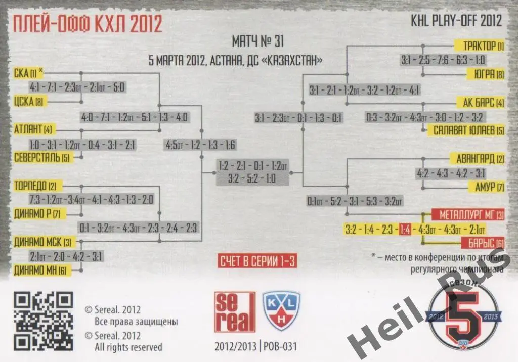 Хоккей. Карточка Барыс Астана / Металлург Магнитогорск (КХЛ Кубок Гагарина 2012) 1