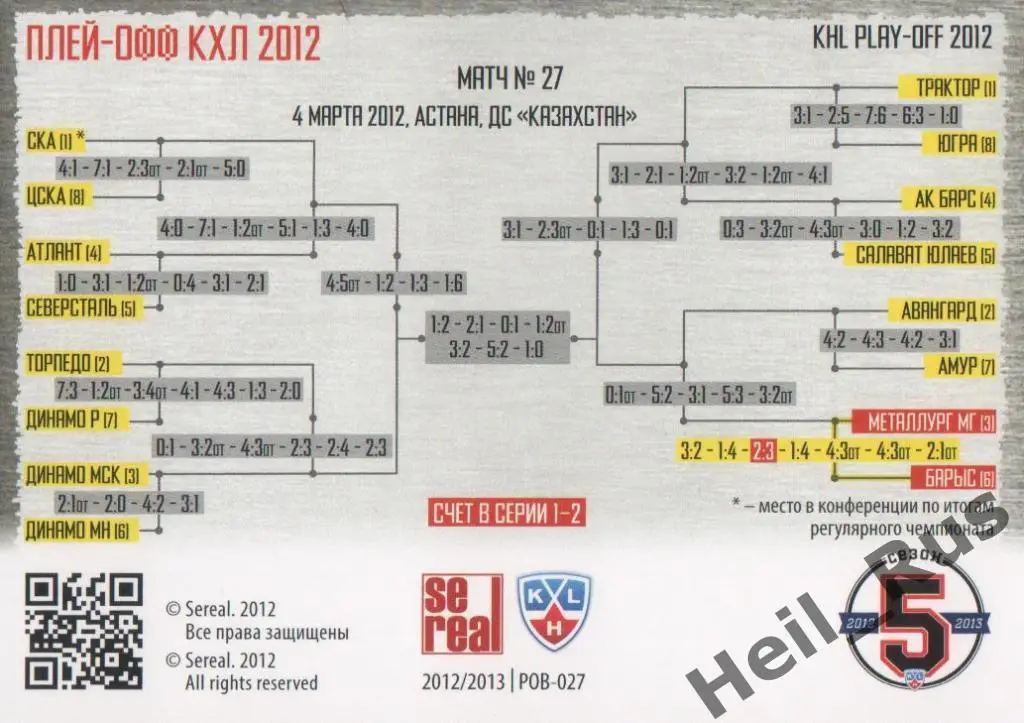 Хоккей. Карточка Барыс Астана/Металлург Магнитогорск (КХЛ Кубок Гагарина 2012) 1