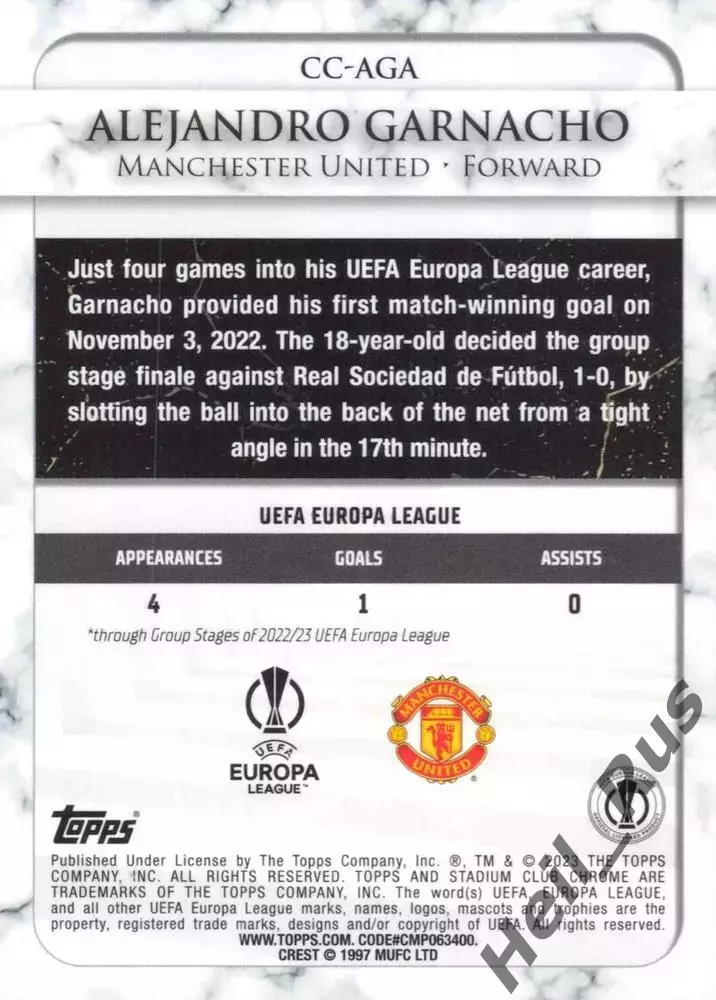 Карточка Alejandro Garnacho/Алехандро Гарначо (Манчестер Юнайтед) Лига Европы 1