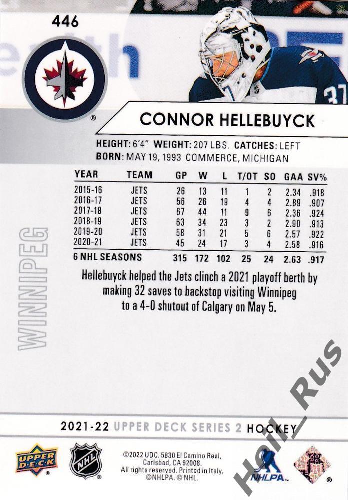 Карточка Connor Hellebuyck/Коннор Хеллебак Winnipeg Jets/Виннипег Джетс НХЛ-NHL 1