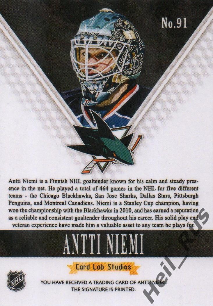 Хоккей. Карточка Antti Niemi/Антти Ниеми San Jose Sharks/Сан-Хосе Шаркс НХЛ/NHL 1