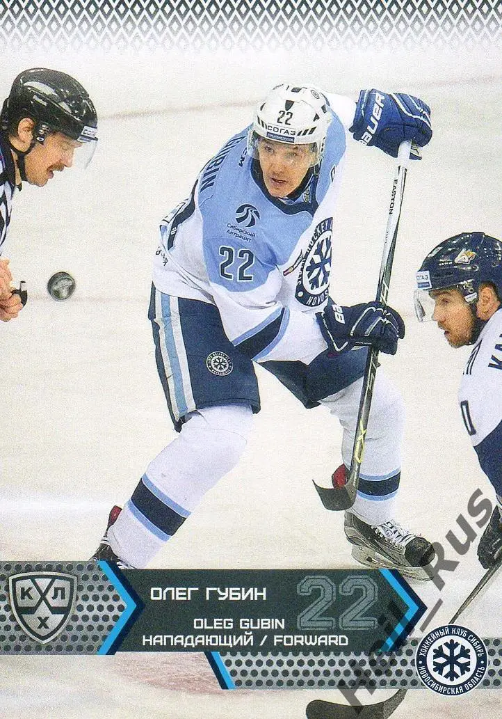 Хоккей. Карточка Олег Губин (Сибирь Новосибирск) КХЛ/KHL сезон 2015/16 SeReal