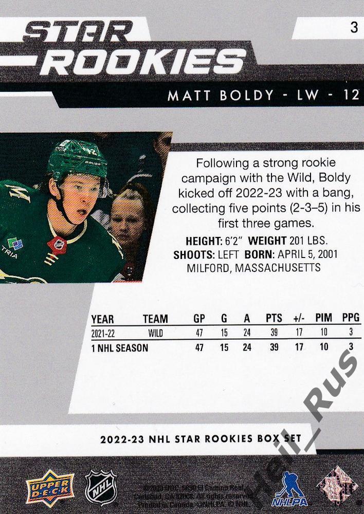 Хоккей. Карточка Matt Boldy/Мэттью Болди Minnesota Wild/Миннесота Уайлд НХЛ/NHL 1