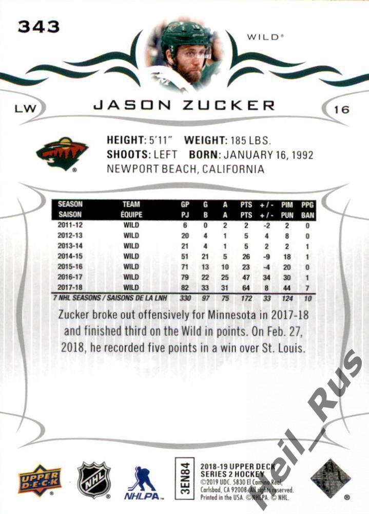 Хоккей. Карточка Jason Zucker/Джейсон Цукер (Minnesota Wild / Миннесота) НХЛ/NHL 1