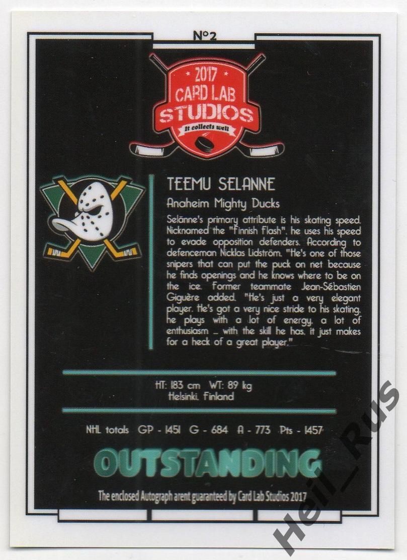 Карточка с напечатанным автографом Теему Селянне (Anaheim Mighty Ducks) НХЛ/NHL 1