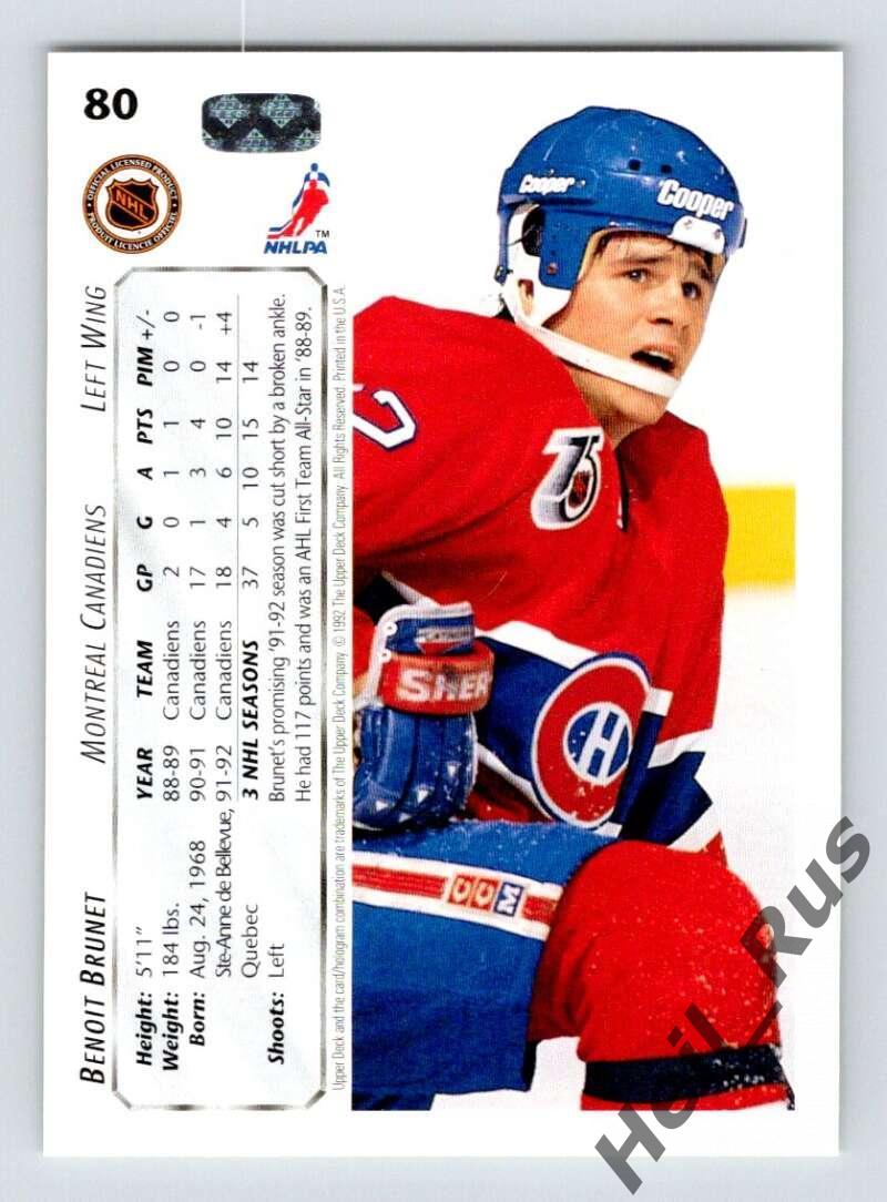 Хоккей Карточка Benoit Brunet/Бенуа Брюнет Montreal Canadiens / Монреаль НХЛ/NHL 1