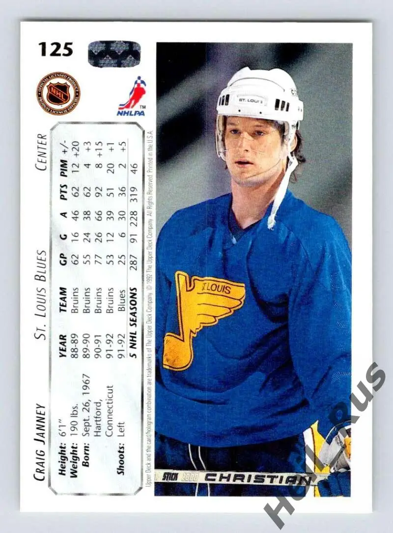 Хоккей Карточка Craig Janney/Крэйг Дженни St. Louis Blues/Сент-Луис Блюз НХЛ/NHL 1