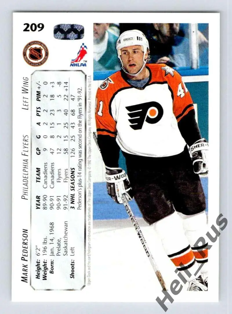 Карточка Mark Pederson/Марк Педерсон (Philadelphia Flyers/Филадельфия) НХЛ/NHL 1