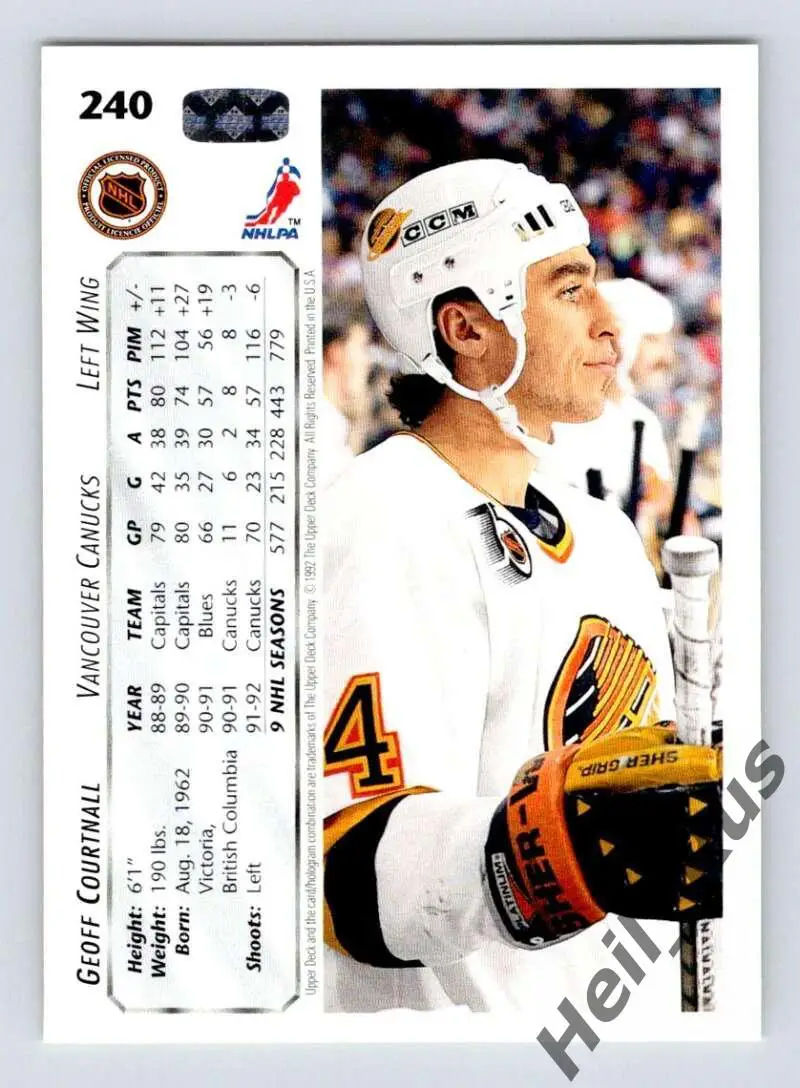Карточка Geoff Courtnall/Джефф Куртнолл (Vancouver Canucks/Ванкувер) НХЛ/NHL 1