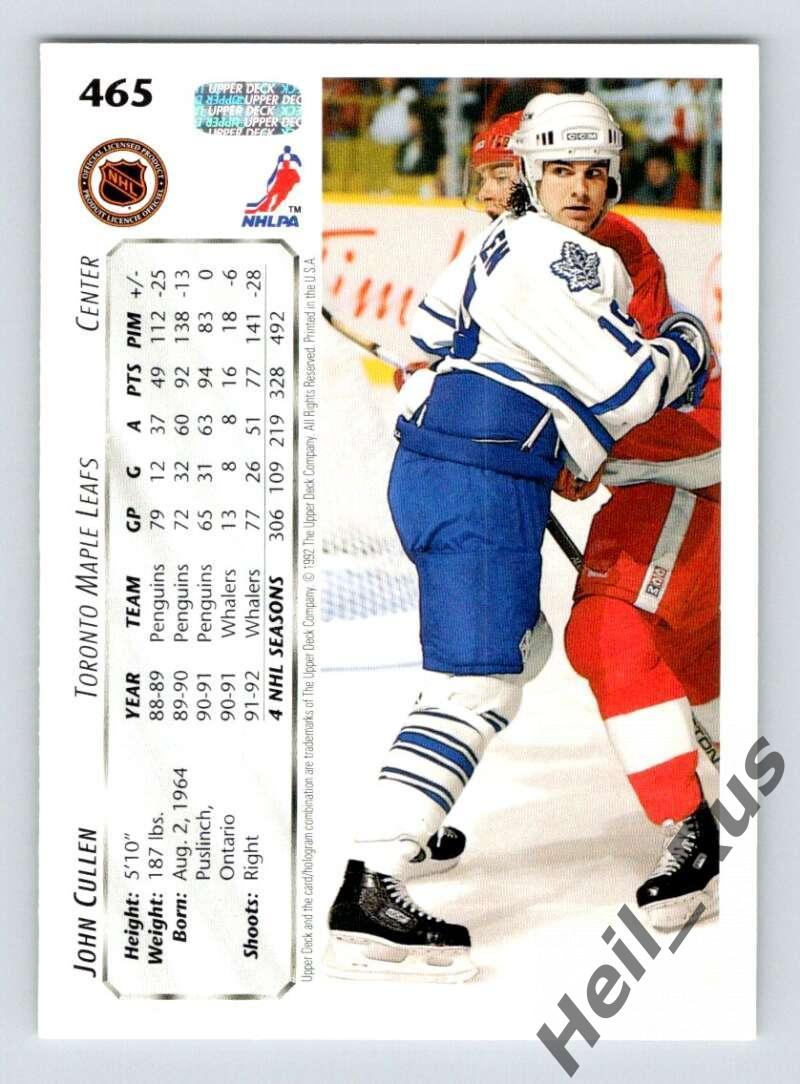 Хоккей. Карточка John Cullen/Джон Каллен (Toronto Maple Leafs/Торонто) НХЛ/NHL 1