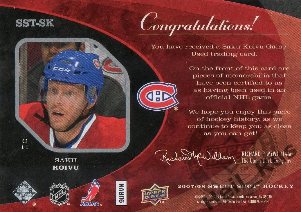 Хоккей. Карточка Saku Koivu / Саку Койву (Montreal Canadiens / Монреаль) НХЛ/NHL 1