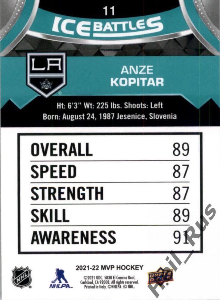 Карточка Anze Kopitar/Анже Копитар Los Angeles Kings/Лос-Анджелес Кингз НХЛ/NHL 1