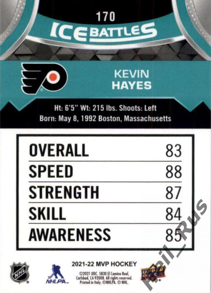 Хоккей. Карточка Kevin Hayes/Кевин Хейз Philadelphia Flyers/Филадельфия НХЛ/NHL 1