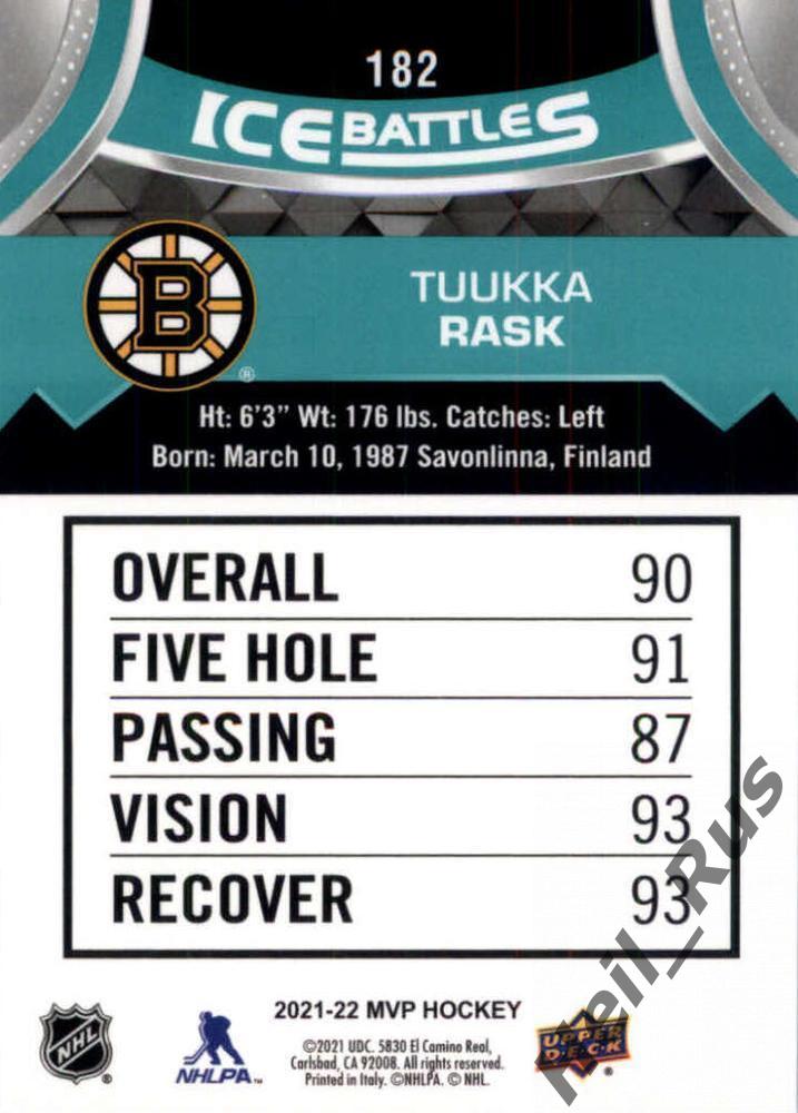 Хоккей. Карточка Tuukka Rask/Туукка Раск (Boston Bruins/Бостон Брюинз) НХЛ / NHL 1