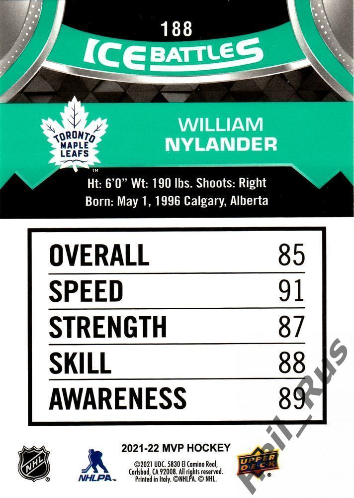 Карточка William Nylander/Вильям Нюландер Toronto Maple Leafs/Торонто НХЛ/NHL 1