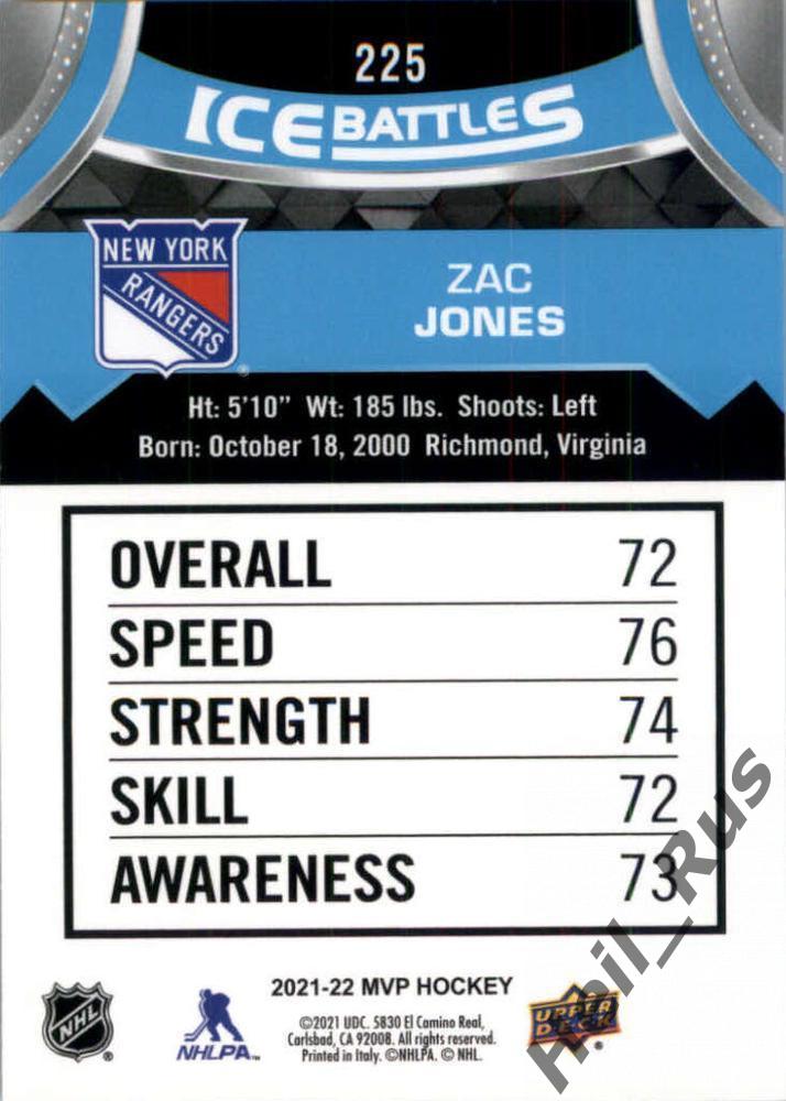 Хоккей. Карточка Zac Jones/Зак Джонс New York Rangers/Нью-Йорк Рейнджерс НХЛ/NHL 1