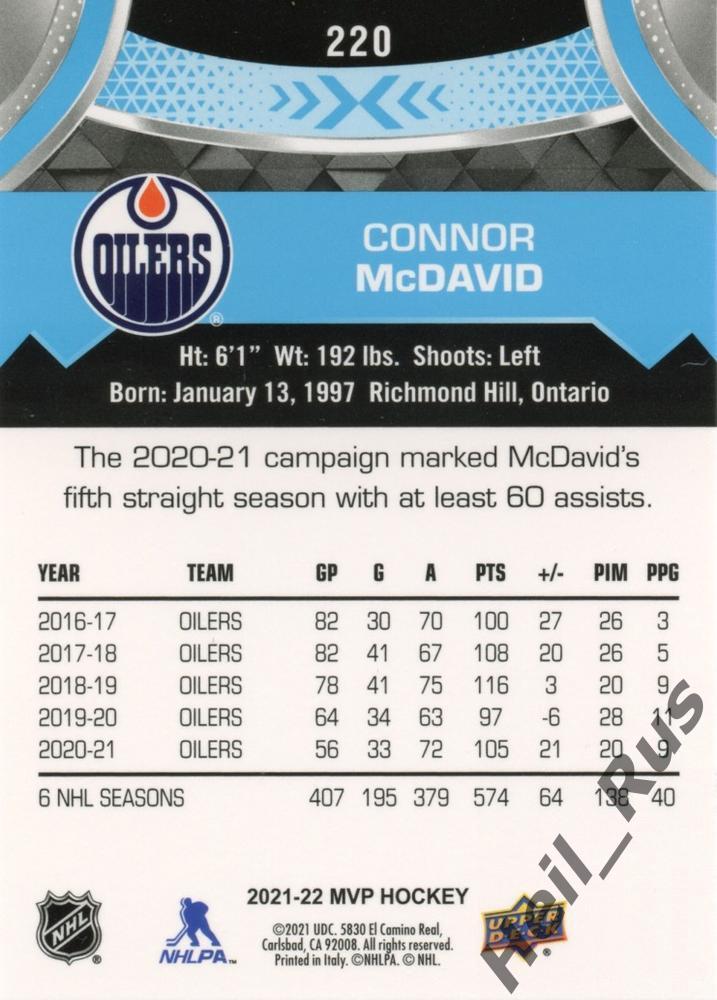 Хоккей; Карточка Connor McDavid/Коннор Макдэвид Edmonton Oilers/Эдмонтон НХЛ/NHL 1