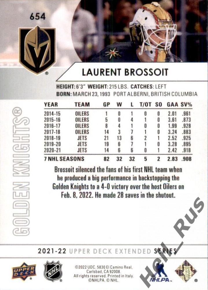 Карточка Laurent Brossoit/Лоран Броссуа (Vegas Golden Knights/Вегас) НХЛ/NHL 1