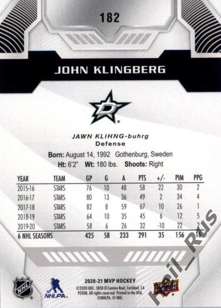 Хоккей; Карточка John Klingberg/Йон Клингберг Dallas Stars/Даллас Старз НХЛ/NHL 1