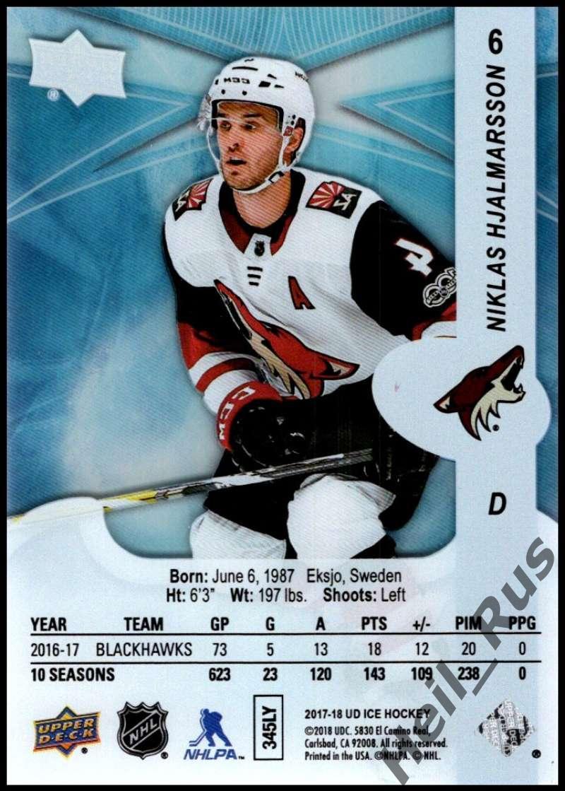 Карточка Niklas Hjalmarsson/Никлас Яльмарссон Arizona Coyotes/Аризона НХЛ/NHL 1